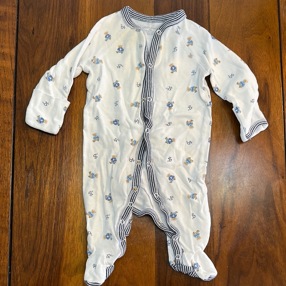 Ralph Lauren White and Blue Footies with Enclosed Feet
